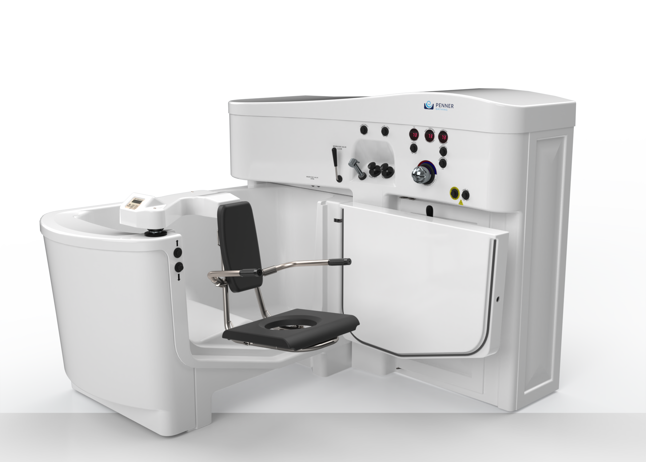 White Contour spa with right-hand post transfer and open door